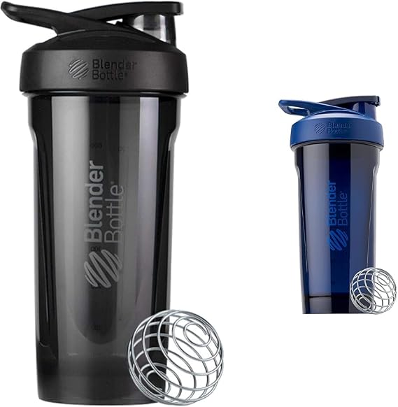 BlenderBottle 28-Ounce Strada Shaker Cups for Protein Shakes, Black and Blue