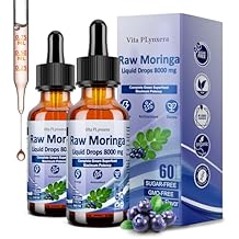 2 Pack Raw Moringa Liquid Drops 8000 mg, Organic Moringa Oleifera Leaf Extract w. Supergreens Wheatgrass, Barley Grass for Antioxidant, Energy & Immune, High Potency Than Capsules Powder
