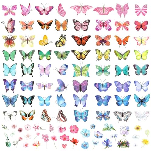 Createreedo Butterfly Temporary Tattoos for Women Girl, Colorful Small Butterfly Face Tattoos Waterproof Flower Temporary Tattoo Stickers for Adult Kids Body Arm Birthday Party Makeup Favors