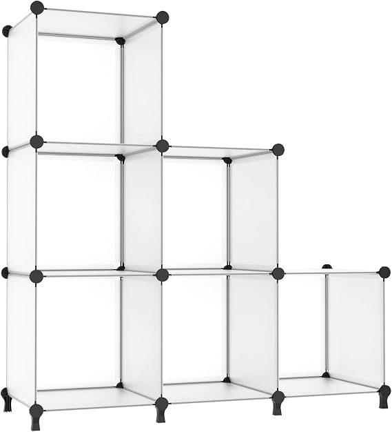 AWTATOS Cube Storage Organizer Closet Shelf 6-Cube DIY Plastic | Square Bookcase Bookshelf Clothes Shelving Rack for Home, Bedroom, Living Room, Office, Transparent