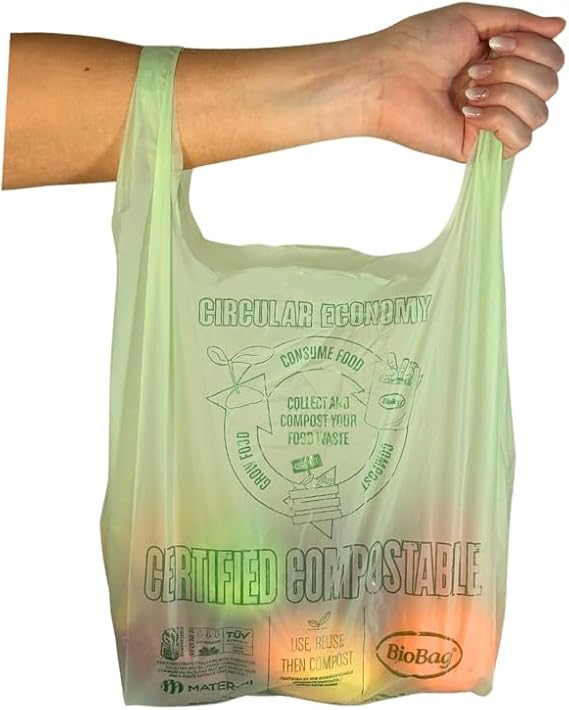 BioBag USA Regular Size - 100% Certified Compostable Shopping Bags, Standard Size Shopper, Great for On The Go, Farmers Markets, Grocery Stores, Restaurants, 12 lb, 500 Count