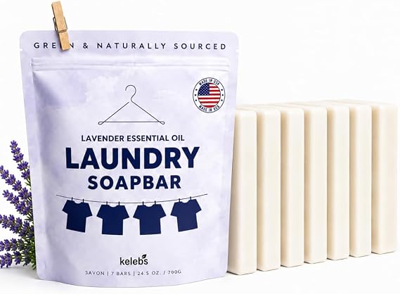 Laundry Soap Bar with Lavender for Sensitive Skin - Delicate Stain Remover Clothes, Underwear, Collar - 7 pcs
