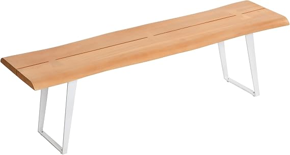 Main + Mesa Live Edge Wood Bench with Metal Frame, Natural/White