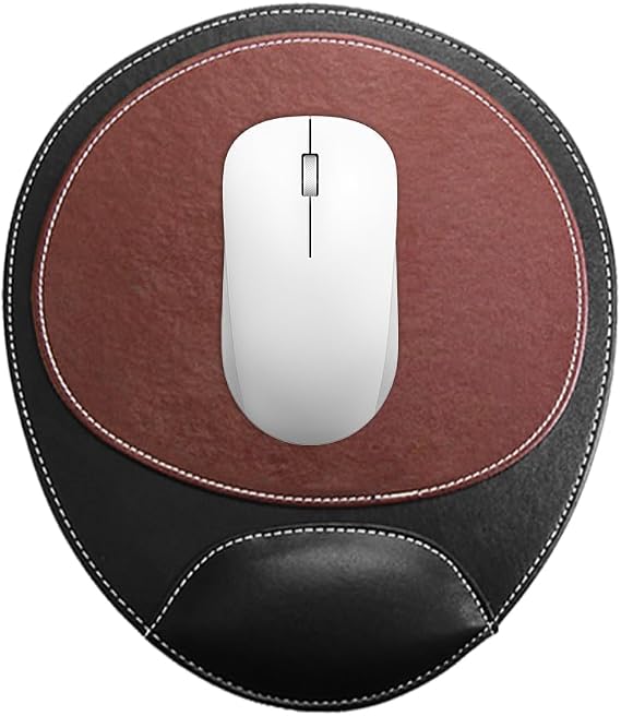 Ergonomic Leather Mouse Pad Mat Mousepad with Rest Wrist Support Non-Slip Rubber Base Memory Foam Waterproof Surface for Gaming Office
