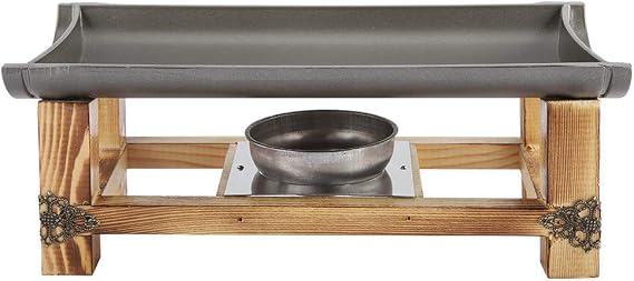 BORDSTRACT Japanese-Style Rectangular Grill, Non Stick Barbecue Grill Plate with Wooden Stand and Alcohol Burner, Barbecue Grill for Picnic, Home(30CM)