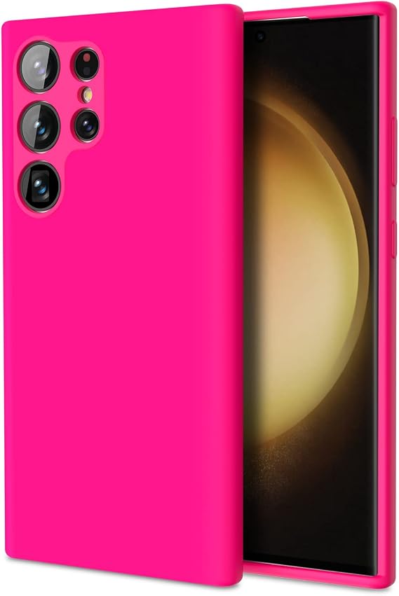 Zuslab Silicone Case Compatible with Galaxy S23 Ultra 6.8'' 2023, TPU Rubber Gel Cover Support Wireless Charging, Anti-Scratch Shockproof TPU Slim Fit Bumper for Galaxy S23 Ultra Case, Hot Pink