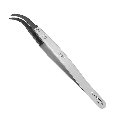 Excelta 759D-RT Curved Tweezers, Replaceable Carbon Fiber Tip