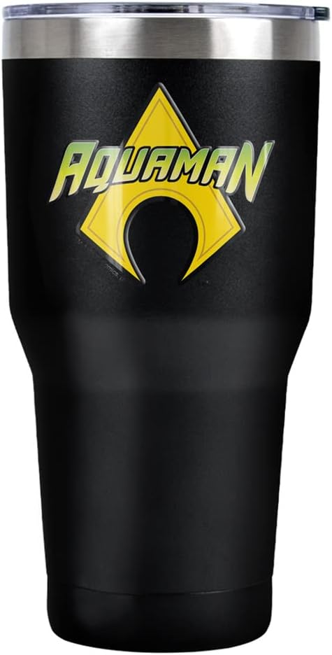DC Aquaman Logo, Vacuum Insulated & Double Wall with Leakproof Sliding Lid
