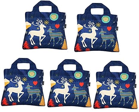 Envirosax Reusable Bags Holiday Season Grocery Shopping Bags for Christmas Gift, Set of 5,WT.B2 Washable...