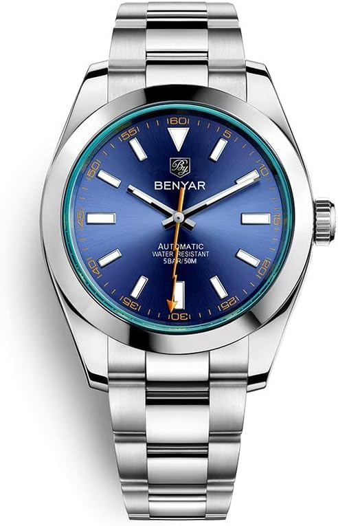 BENYAR Men's Automatic Movement Divers Mechanical Watch with Case Waterproof Business Work Dress Watch Stainless Steel Strap Wedding Party Coming-of-Age Anniversary Gift BY-5176 Blue