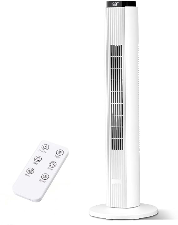 Antarctic Star 37-Inch Bladeless Portable Tower Fan 80Oscillating,Quiet Cooling with 12H Timer Remote Control, 6 Speed, 4 Modes, LED Display,Standing Fan Powerful for Bedroom Office Dorm, White
