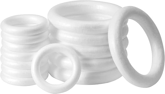 FFchuanhe 14pcs Mixed Sizes Craft Foam Rings for DIY Project | Smooth White Polystyrene Foam, Fake Cake and Decorations, Sculpture, Modeling, Arts and Crafts Supplies