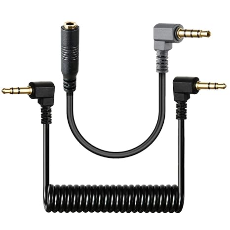 TRS to TRS Adapter 3.5mm and TRS Female to TRRS Male Cable Set Microphone Patch Cables Replacement Converter Live Streaming Coiled Cord Compatible with Cameras, Smart phones, Camcorders and Mixers