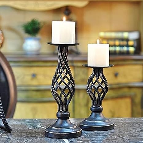 Archaistic Iron Candlestick Black Hollow Candle Holder Candle Pillar Candle Holder Ornament for Dinner Table Decoration for Dining Table Living Room Bar 2Pcs