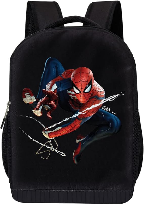 Marvel Comics Spiderman Backpack - Into The Spider-Verse Black Knapsack 16 inch Mesh Padded Bag (Classic Spidey)