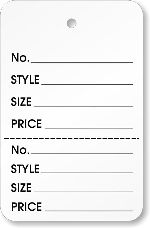SmartSign Perforated Garment Tags | Unstrung Coupon Pre-Printed Tag | Clothing Size Style Price | 1.25" x 1.875", Pack of 1000, Made in USA