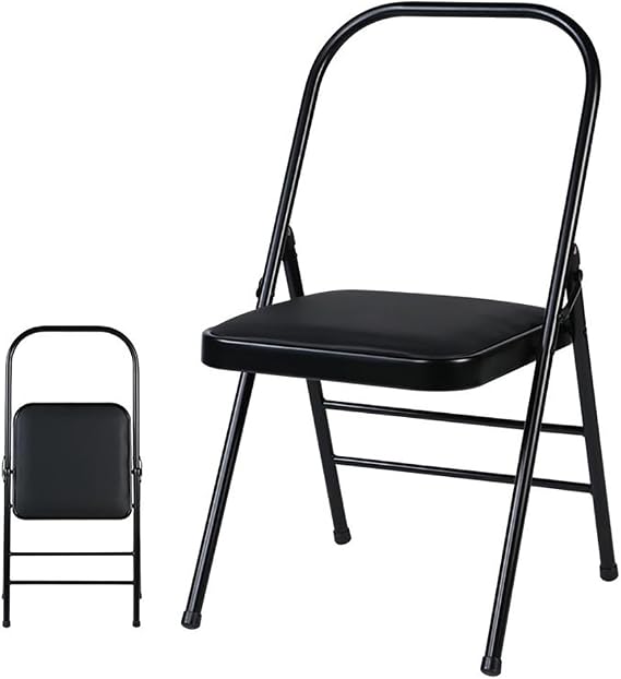 Metal Iyengar Yoga Chair, Backless Yoga Chair, Steel seat Surface, Yoga assistive Chair, with Anti-Slip Foot Covers, Rear Single Beam Design, Silver,48cm
