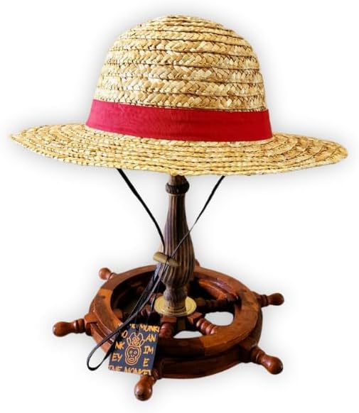 Extra Large Luffy Straw Hat for Adults Tan/Red, Tan/Red, XL
