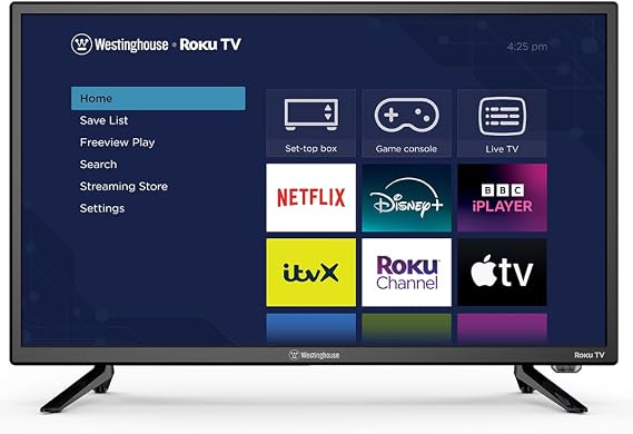 Westinghouse 24 Inch Smart TV Roku OS - LED HD, Freeview, Netflix, Apple TV+, BBC iPlayer, Dolby Audio, HDMI, USB- Ideal Small TVs for Bedroom, Lounge or Kitchen 【Energy Class E】