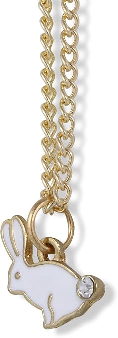 Dave The Bunny Rabbit Rhinestone Tail White Snake Chain Charm Necklace