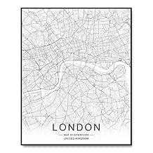ZEARPT London City Downtown Map Wall Art Print - Black and White - 8x10 inches - Unframed - Modern/Contemporary Style - Home Office