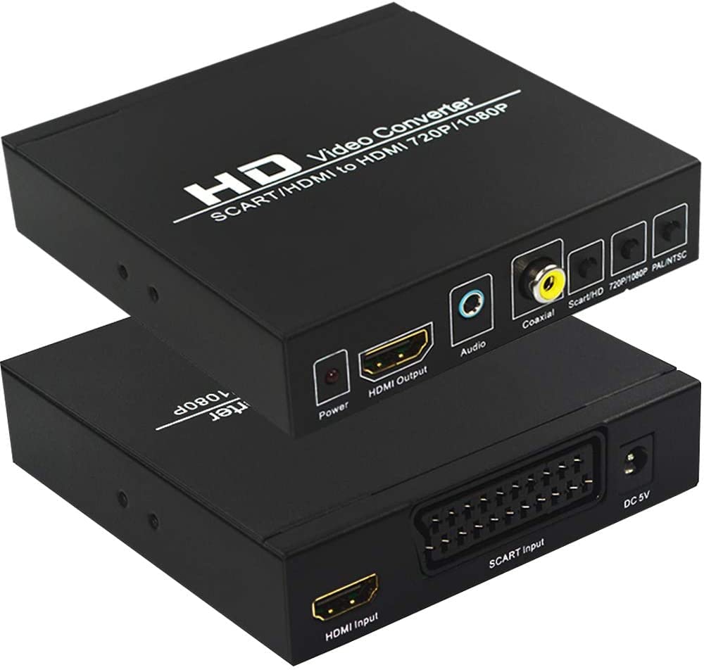 VCANDO SCART to HDMI Converter Video Audio Adapter Box with SCARTHD Switch, PALNTSC Video Scaler, 1080P720P