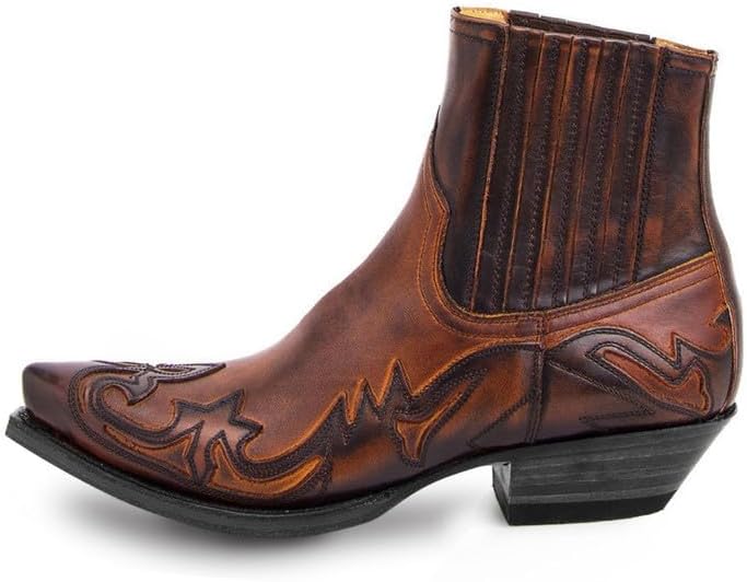 Western Cowboy Boots For Men Classic Retro Square Toe Leather Embroidered Knight Boots Wide Calf Pull On Boots Short Boots