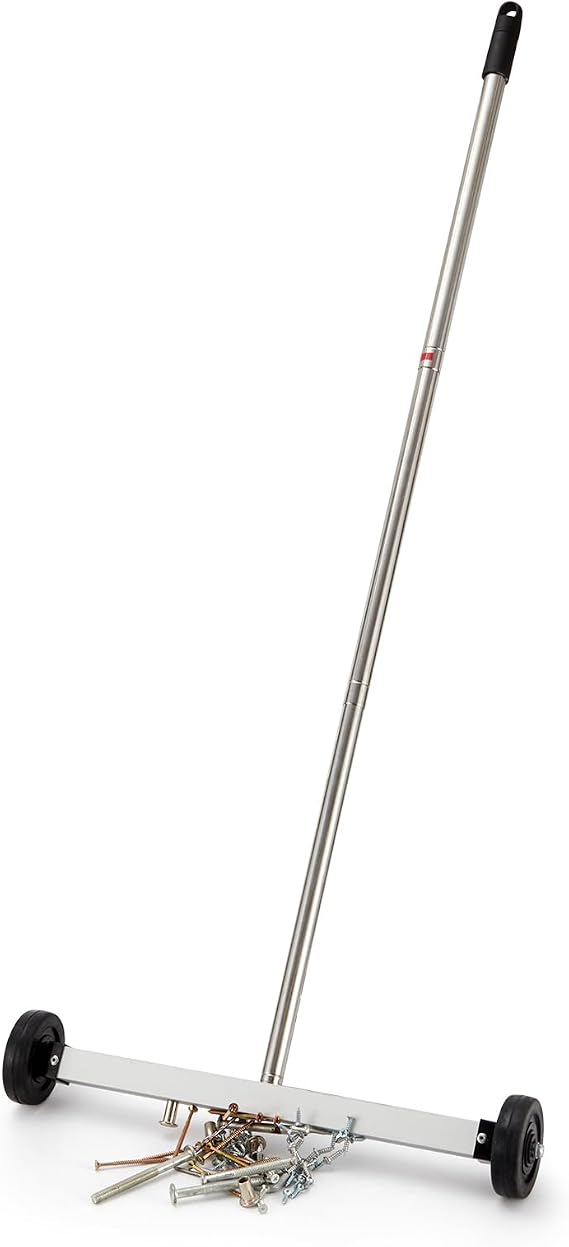 HARDK Magnet Pickup Sweeper Tools - 17 inch - Magnetic Pick Up Sweeper -10 Lbs - Yard Magnet with Telescoping Holder and Wheels to Pick Up Nails, Magnetic Sweeper for Construction,Lawn,Roofing