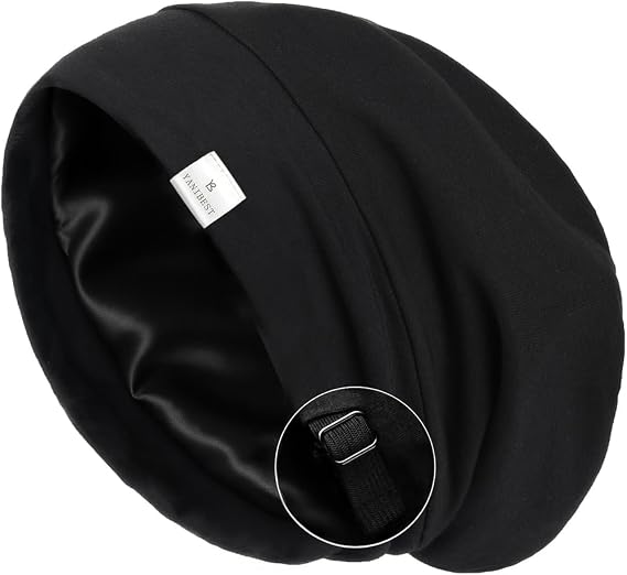 YANIBEST Silk Satin Bonnet Hair Wrap for Sleeping - Adjustable Stay on Silk Lined Slouchy Beanie Hat for Curly Hair and Braids