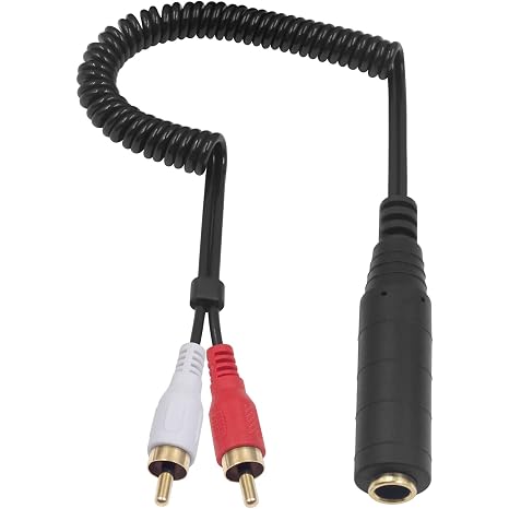 Poyiccot RCA to 1/4 Female Adapter Cable, Coild Spring 6.35mm to RCA Adapter, 1/4 inch TRS Stereo Jack Female to 2RCA Male Plug Y Splitter Extension Cable, 2.6ft