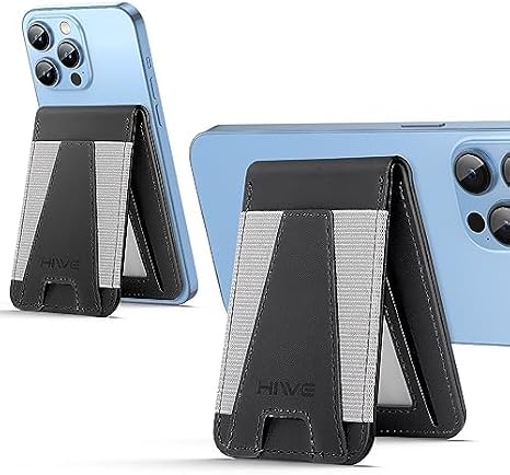 HiWe for Magsafe Wallet, Magnetic Wallet with Adjustable Stand, Eiffel-Tower Magsafe Wallet Stand for iPhone 16/16 Pro/15/14/13/12 Series, Open ID Window, 8 Card Holder, Vegan Leather, Black