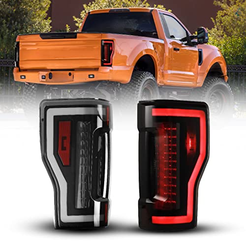 ROXX LED Tail Lights for 2017 2018 2019 Ford F-250F-350F-450 Super Duty [Halogen Type wo Blind Spot Detection], Super Duty Tail Lights wSequential Turn Signals, Driver & Passenger Side Smoke