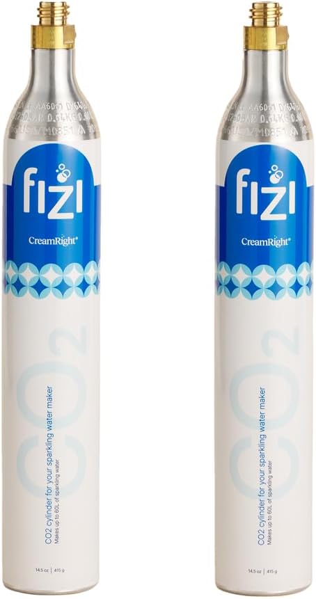CreamRight Fizi 0.6L CO2 Cylinder for Soda Maker | Screw-In | Pack of 2 | Food-Grade CO2, Carbonates up to 60L Each, Screw-In Design, Fits Fizi Sparkling Water Makers and Compatible Machines