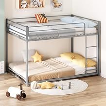JOYMOR Metal Bunk Bed Full Over Full, Full Size Bed Frame for Boys Girls, Junior, Low Profile Bunk, Space Saving Design, Mattress Not Included (Silver)