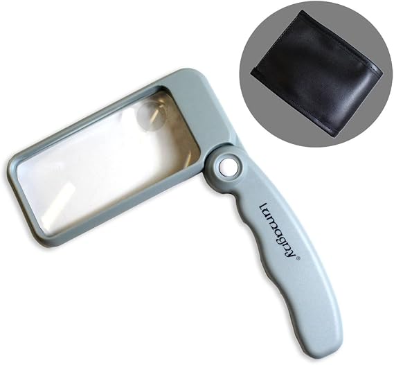 2X / 4X Folding LED Illuminated Magnifier | Ergonomic & Compact | 3-7/8" x 1-7/8" Square Lens | Perfect for Reading & Detail Work