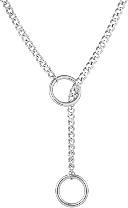 Heart O-ring Slip Chain Necklace For Women Punk Rock Stainless Steel Cuban Long Handmade Adjustable Lariat Y-Necklace Jewelry Gifts