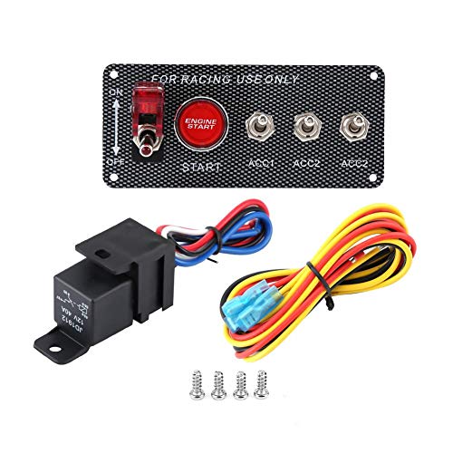 Ignition Switch Panel, 12V Racing Car Engine Ignition Switch Panel Start Push Button Toggle Carbon Fiber