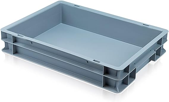 Plastic Stacking EURO Storage Container, 6L, 400 x 300 x 75mm, Heavy-Duty, Grey (Box Only)