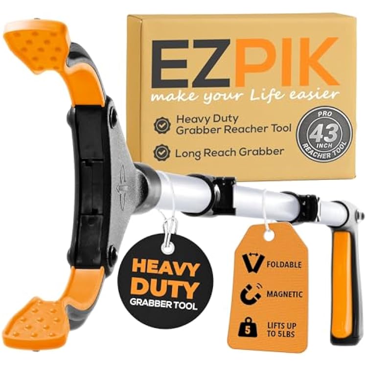 EZPIK Pro 43 Foldable Grabber Reacher Tool for Seniors - Grabbers for Elderly Reaching Tool Heavy Duty Pickup Trash Picker Upper Equipment - Claw Grabber Stick for Reaching Aids, Weed Gripper