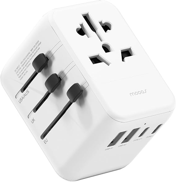 mooas Universal Travel Adapter, International Power Plug Adapter (White)