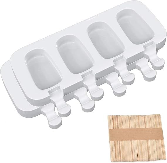 Popsicle2 Pack Silicone Popsicle Molds for Kids, 4 Cavities Ice Pop Molds Oval with 50 Wooden Sticks for DIY Ice Cream
