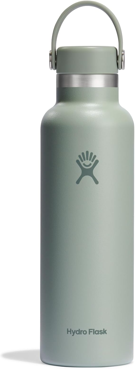 HYDRO FLASK - Standard Mouth Water Bottle 621 ml (21 oz) - Vacuum Insulated Stainless Steel Water Bottle with Leak Proof Flex Cap and Powder Coat - Agave