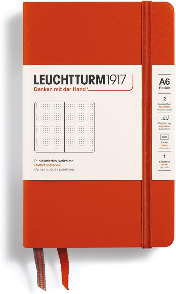 LEUCHTTURM1917 - Notebook Hardcover Pocket A6-187 Numbered Pages for Writing and Journaling (Fox Red, Dotted)