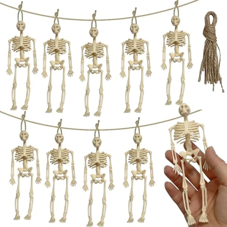 10 Pack 5.9 Inches Non-Poseable Full Body Skeleton Figurines, Mini Halloween Skeleton Props with Fixed Joints, Graveyard Party Favors, Indoor Outdoor Halloween Decorations for Haunted House Yard Decor