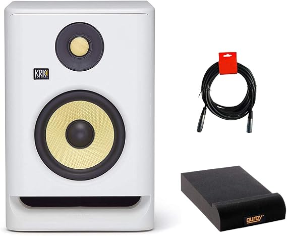 KRK RP5 5 G4 Pro Bi-Amp 5" Powered Studio Monitor (White Noise) Bundle with Isolation Pad & XLR Cable