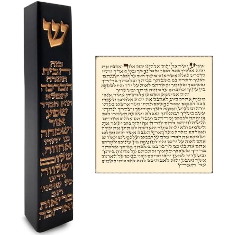 TALISMAN4U Modern Black MEZUZAH CASE with Scroll Hebrew Home Blessing Gold Shin Self-Stick Waterproof Jewish Protection Door Mezuza Israel Judaica Gift 5 Inch