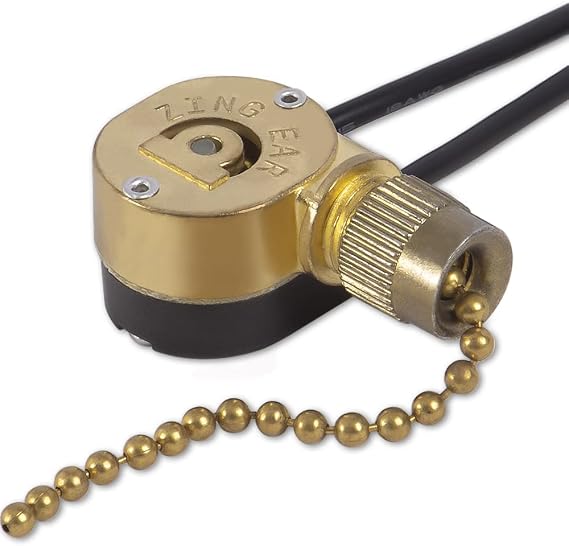 Ceiling Fan Light Switch ZE-109m Metal Pull Chain Switch,Two Wire Fan Switch For Ceiling Fan Light Fixture Replacement Parts-Brass