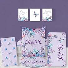 Custom Baby Bedding Set, Personalized Purple Butterfly Bedding, Baby Blanket Fitted Sheet Changing Cover Nursery Rug Room Decor Gift Idea