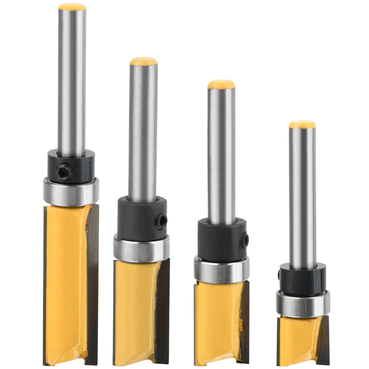 4PCS Router Bits, 1/4 Inch Shank Flush Trim Pattern Bit Set , Router Tool Bits1/4" Shank Top Bearing Flush Trim Router, Straight Router Bits 1/4 Shank, Flush Trim Router Bit, for Woodworking