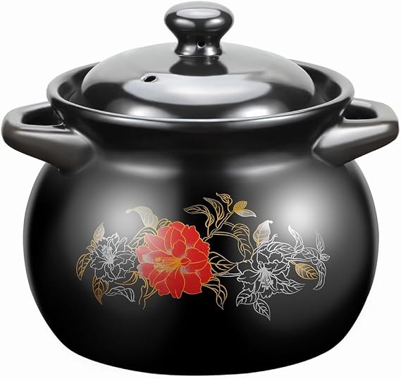 Natural Terracotta Pan Ceramic Casserole Dish,Clay pots for Cooking Clay Pot Casserole Clay Pot with Lid Heat Soup Pot Stewpot Stovetop Oven Safe Hot Pot,4L